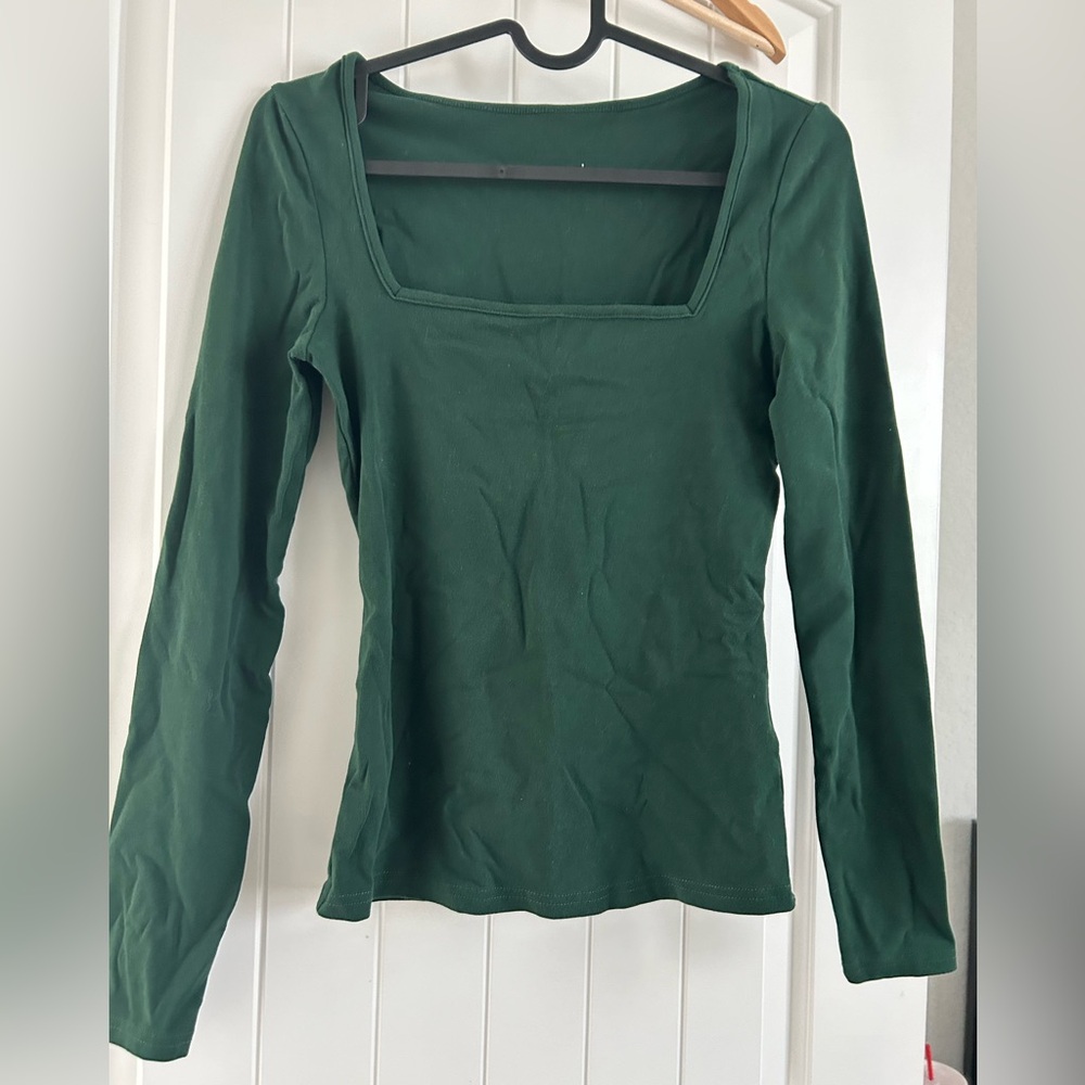 Green Square Neck Top
